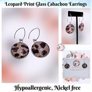 🆕Leopard Print Glass Cabochon Drop Dangle Earrings